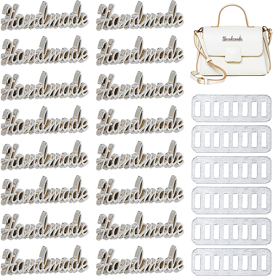 16Pcs Word Alloy Handmade Label Tags, with Iron Shim, for Bag Making