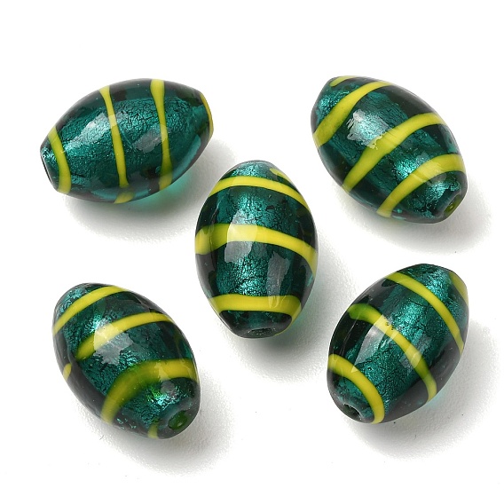 Handmade Silver Foil Glass Lampwork Beads, Olive Nut with Stripe