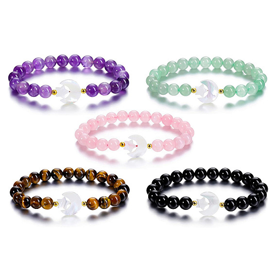 Эластичный браслет из смешанных натуральных драгоценных камней, Луна и звезды