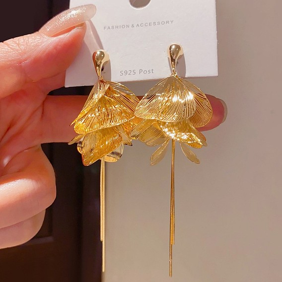Brass Stud Earrings for Women, Leaf, Tassel Earrings