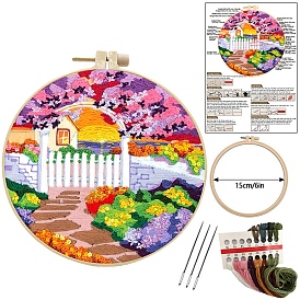 DIY Landscape Pattern Embroidery Kits for Beginners, Including Printed Cotton Fabric, Embroidery Thread & Needles, Embroidery Hoop