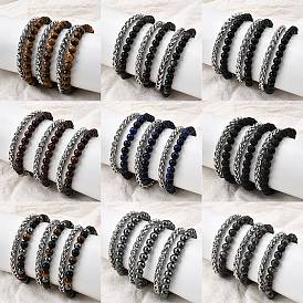 Многорядные браслеты из круглых бусин из натуральных драгоценных камней, браслеты из нержавеющей стали с кубинскими звеньями для мужчин и женщин