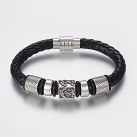 Bracelets cordon cuir tressé, avec 304 accessoires en acier inoxydable et les fermoirs magnétiques