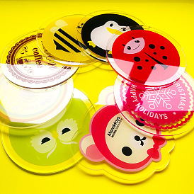 Acrylic Coasters, Round Cup Mats, for Home Kitchen, Bees/Owl/Ladybug Pattern