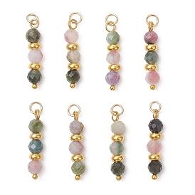 Натуральные разноцветные граненые круглые подвески из турмалина, подвески из бисера, с латунной фурнитурой , золотые