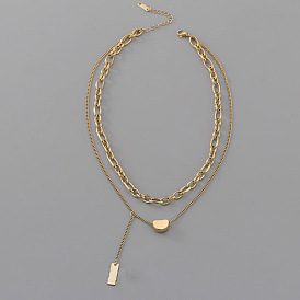 Double-layer tassel hip-hop titanium steel necklace sweater accessory clavicle chain female.