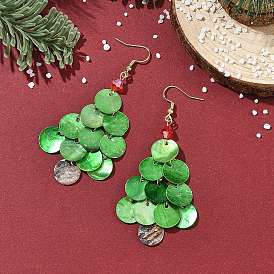 Серьги-подвески в виде рождественской елки из натуральных раковин пауа, с 304 нержавеющей стали серьги крючки, реальный 18 k позолоченный