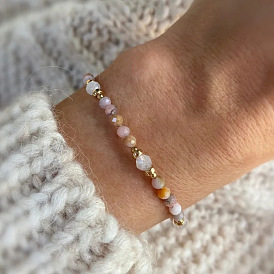 Регулируемые браслеты-слайдеры из натурального солнечного камня и кварцевых кристаллов для женщин., круглые