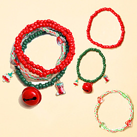 Colorful Beaded Bracelet Set with Bell Charm - Fashionable and Personalized Holiday Gift