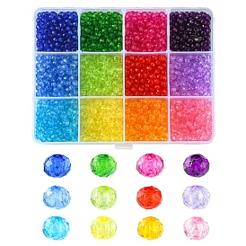 2016Pcs 12 Colors Transparent Acrylic Beads, Faceted, Rondelle