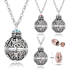 Colliers à pendentif cage à perles en acier inoxydable, collier de cendres d'urne, ronde