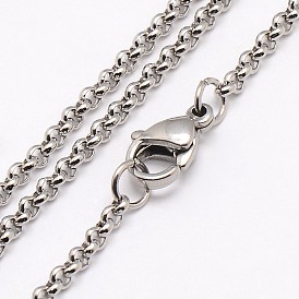 Trendy Men's 304 Stainless Steel Cross Rolo Chain Necklaces, with Lobster Clasps