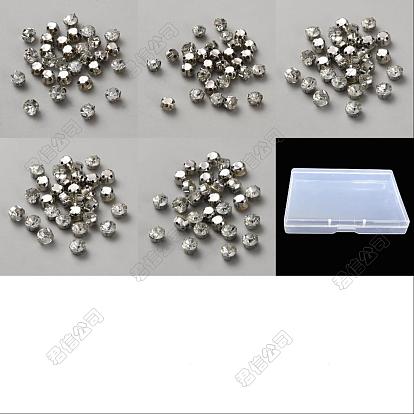 300Pcs 5 Style Sew on Rhinestone, Clear Faceted Glass Rhinestone, with Alloy Prong Settings, Garments Accessories
