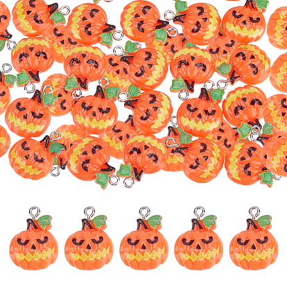 50 шт. подвески из непрозрачной смолы на тему Хэллоуина, тыквенное очарование, с платиново-железными петлями