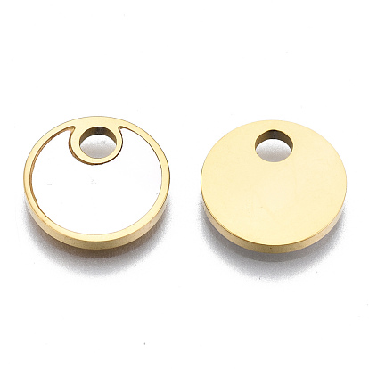 316 Surgical Stainless Steel Charms, with Shell, Flat Round