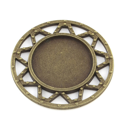 Tibetan Style Alloy Flat Round Cabochon Settings, Cadmium Free & Lead Free, Tray: 20mm, 34x2mm, about 180pcs/1000g