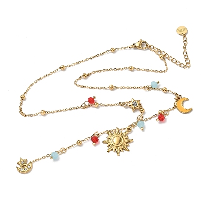 304 подвеска в виде солнца, луны и звезд из нержавеющей стали с кристаллами и стразами для женщин, красные