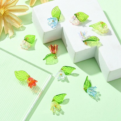 10Pcs 5 Colors Acrylic & Plastic Pendants, with Golden Tone Alloy Finding, Lily of the Valley Charm