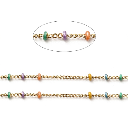 Handmade 304 Stainless Steel Curb Chains, with Colorful Enamel Beaded, Soldered, with Spool