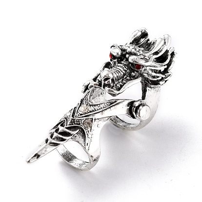 Alloy Rhinestones Finger Rings for Men, Wide Band Rings, Dragon, Antique Silver