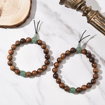 2 шт. 2 стили браслеты из натурального дерева и круглых бусин зеленого авантюрина для мужчин и женщин