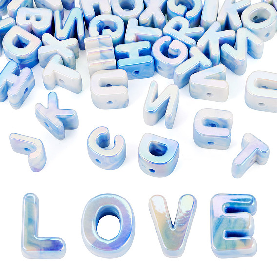 40Pcs Rainbow Iridescent Opaque Acrylic Beads, Random Letter