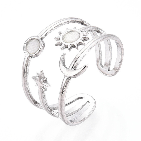 304 Stainless Steel Cuff Rings Components, Pad Ring Setting, Sun & Moon