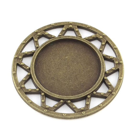 Tibetan Style Alloy Flat Round Cabochon Settings, Cadmium Free & Lead Free, Tray: 20mm, 34x2mm, about 180pcs/1000g