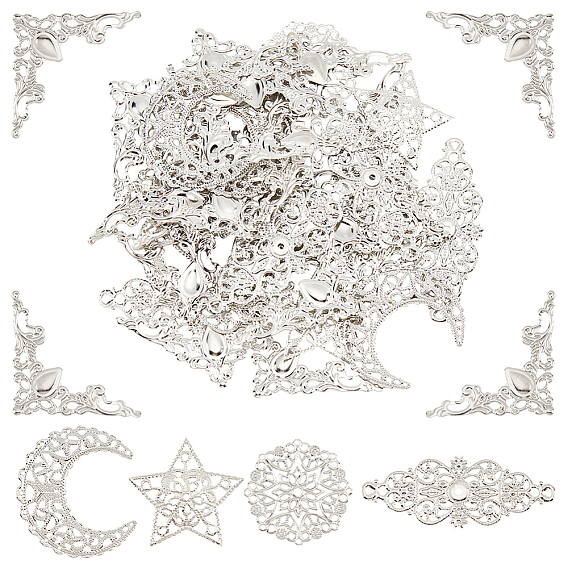 5 стиль железные филигранные соединительные элементы, полый, звезда/полумесяц/плоская круглая