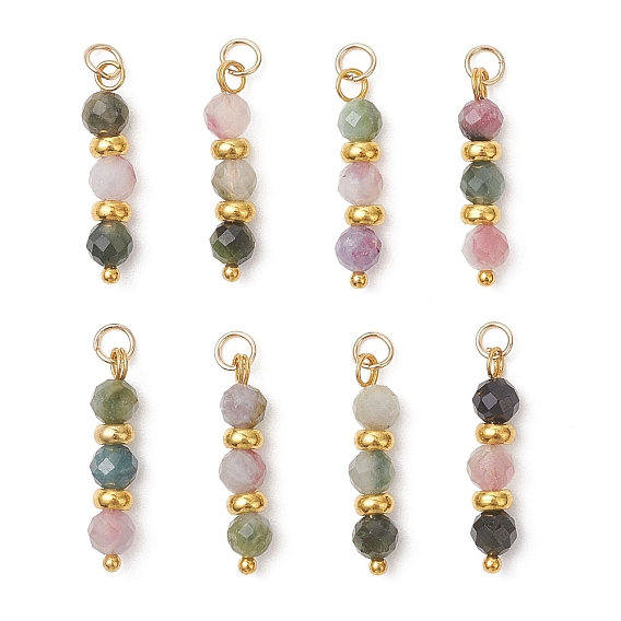 Натуральные разноцветные граненые круглые подвески из турмалина, подвески из бисера, с латунной фурнитурой , золотые