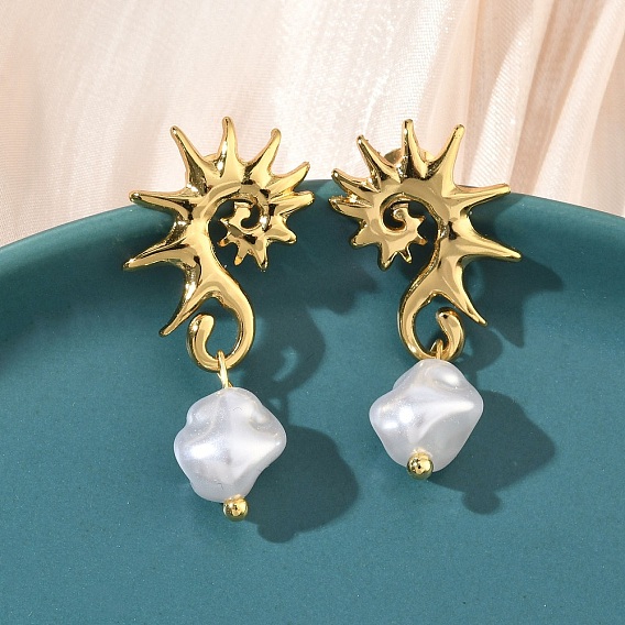 Морской конек 304 серьги-гвоздики из нержавеющей стали с акриловыми подвесками, с имитацией жемчуга, ионное покрытие (ip), долговечный