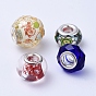 Glass & Resin European Beads, Large Hole Beads, with Silver Color Brass Core, Rondelle