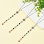 7 Chakra Gemstone Long Tassel Y Necklaces, 304 Stainless Steel Gems Sun Pendant Necklaces, Stainless Steel Color