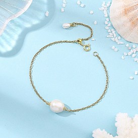 Pulseras de eslabones de patata Edison Pearl natural 304 Pulseras de cadena de cable de acero inoxidable para mujer, blanco