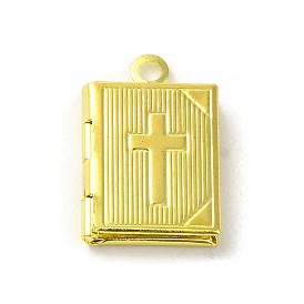 Rack Plating Brass Lcoket Pendants, Real 18K Gold Plated, Long-Lasting Plated, Cadmium Free & Lead Free, Cross