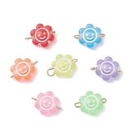 Прозрачные акриловые подвески для разъемов, цветок с улыбающимся лицом ссылки, с 304 двойными петлями из нержавеющей стали, разноцветные