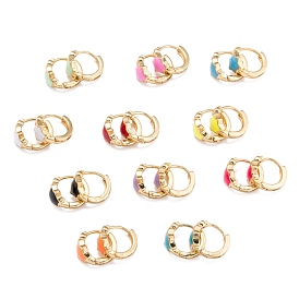 Brass Micro Pave Clear Cubic Zirconia Huggie Hoop Earrings, with Enamel, Star, Real 18K Gold Plated