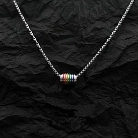 Alloy Enamel Column Pendant Necklaces, Rainbow Pride Flag Necklace