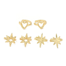Pendientes tipo puño de latón chapado en oro real 18k para mujer, corazón / estrella