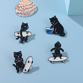 Metallic Badge Black Cat Skateboard: Cool and Stylish Design for Adventure Lovers!
