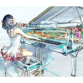 DIY девушка играет на хрустальном пианино узор наборы для алмазной живописи, включая стразы из смолы, алмазная липкая ручка, поднос тарелка и клей глина