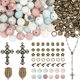 DIY Rosary Bead Necklaces Making Kits, including Cross Alloy Pendant & Link & Beads, Natural Gemstone Beads