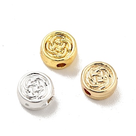 Rack Plating Alloy Beads, Long-Lasting Plated, Cadmium Free & Lead Free, Flat Round with Flower