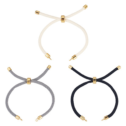 3 шт. 3 цвета круглый нейлоновый витой шнур слайдер изготовление браслета, с латунной фурнитурой , без свинца и без кадмия, золотые