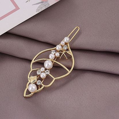 Заколки для волос из пластика с имитацией жемчуга и стразами из сплава, заколка для волос с пряжкой-лягушкой для женщин и девочек, форма раковины