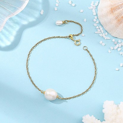 Pulseras de eslabones de patata Edison Pearl natural 304 Pulseras de cadena de cable de acero inoxidable para mujer, blanco