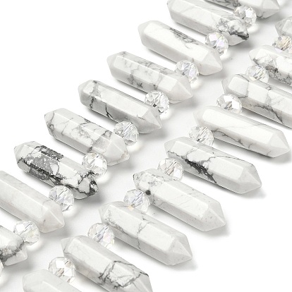 Нити бусин из натурального хаулита с двойными концами, со стеклянными бусинами, граненый пуля, Топ пробуренной