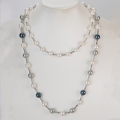 Элегантные ожерелья из круглого жемчуга и железных бусин для женщин, идеально подходит для вечеринок и мероприятий, платина