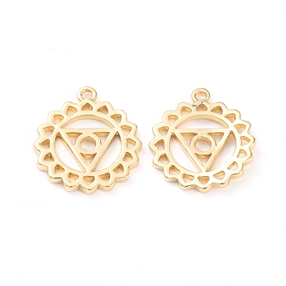 Brass Pendants, Chakra, Vishuddha, Long-Lasting Plated, Hollow, Flower