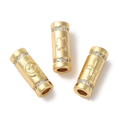 Brass Micro Pave CLear Cubic Zirconia Tube Beads, Cadmium Free & Nickel Free & Lead Free, Real 18K Gold Plated